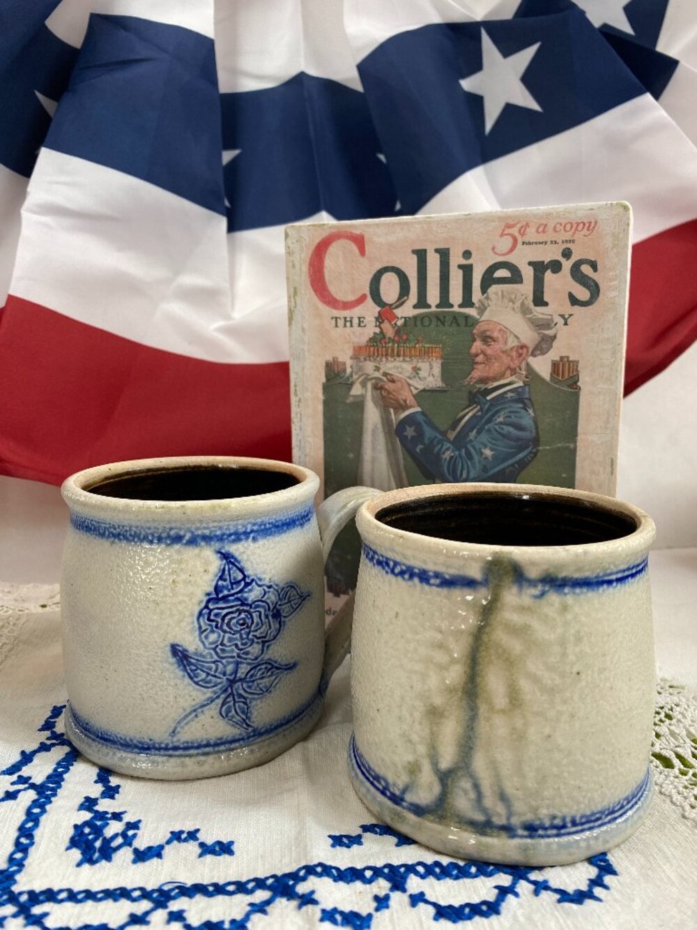 2 Vintage 1999 Frank Almquist Methow WA Studio Pottery Salt Glaze Coffee Mugs